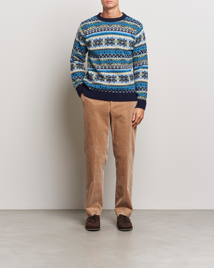 Homme | Pulls Et Tricots | Harley Of Scotland | Supersoft Lambswool Fairisle Crewneck Navy
