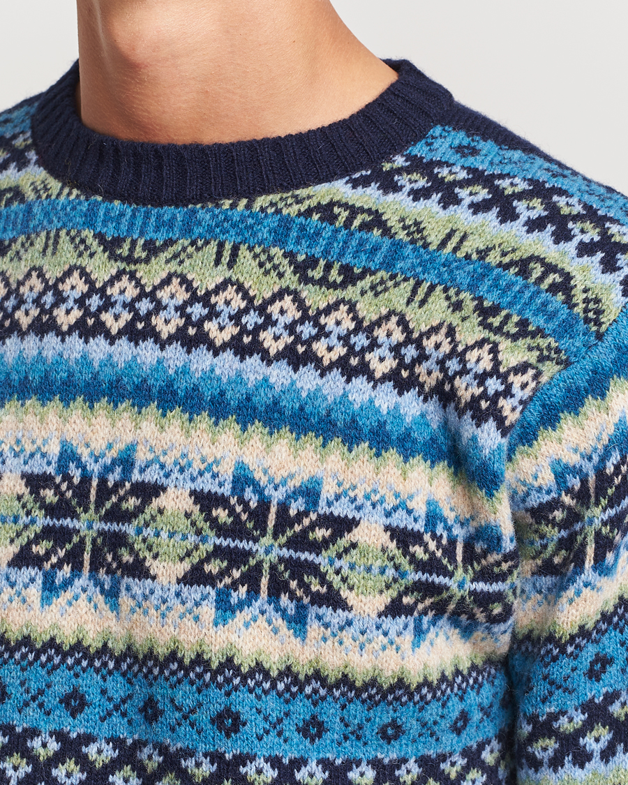 Homme | Pulls Et Tricots | Harley Of Scotland | Supersoft Lambswool Fairisle Crewneck Navy