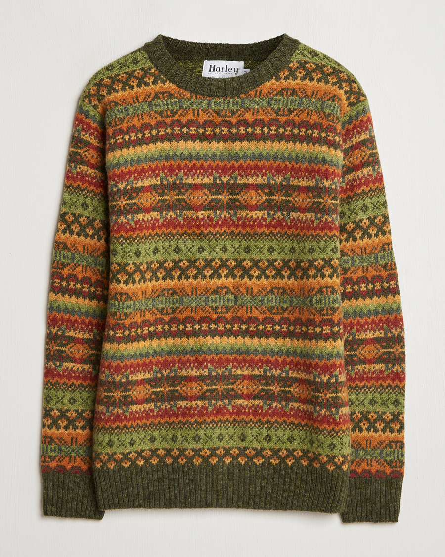 Homme | Pulls Et Tricots | Harley Of Scotland | Supersoft Lambswool Fairisle Crewneck Green