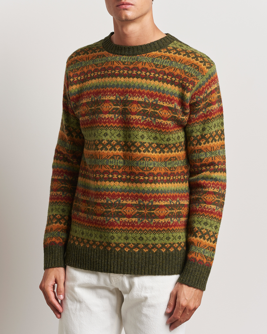 Homme | Pulls Et Tricots | Harley Of Scotland | Supersoft Lambswool Fairisle Crewneck Green