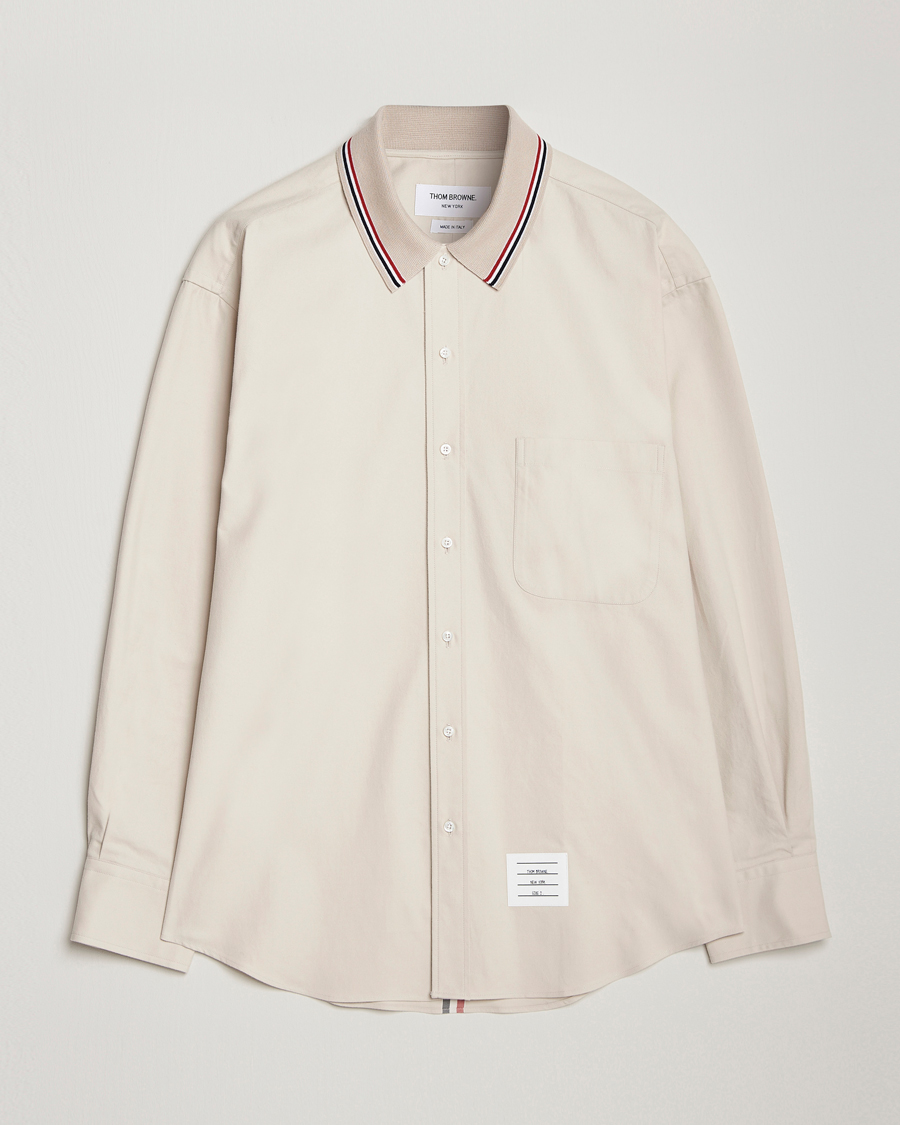 Homme | Chemises | Thom Browne | Knit Collar Flannel Overshirt Off White