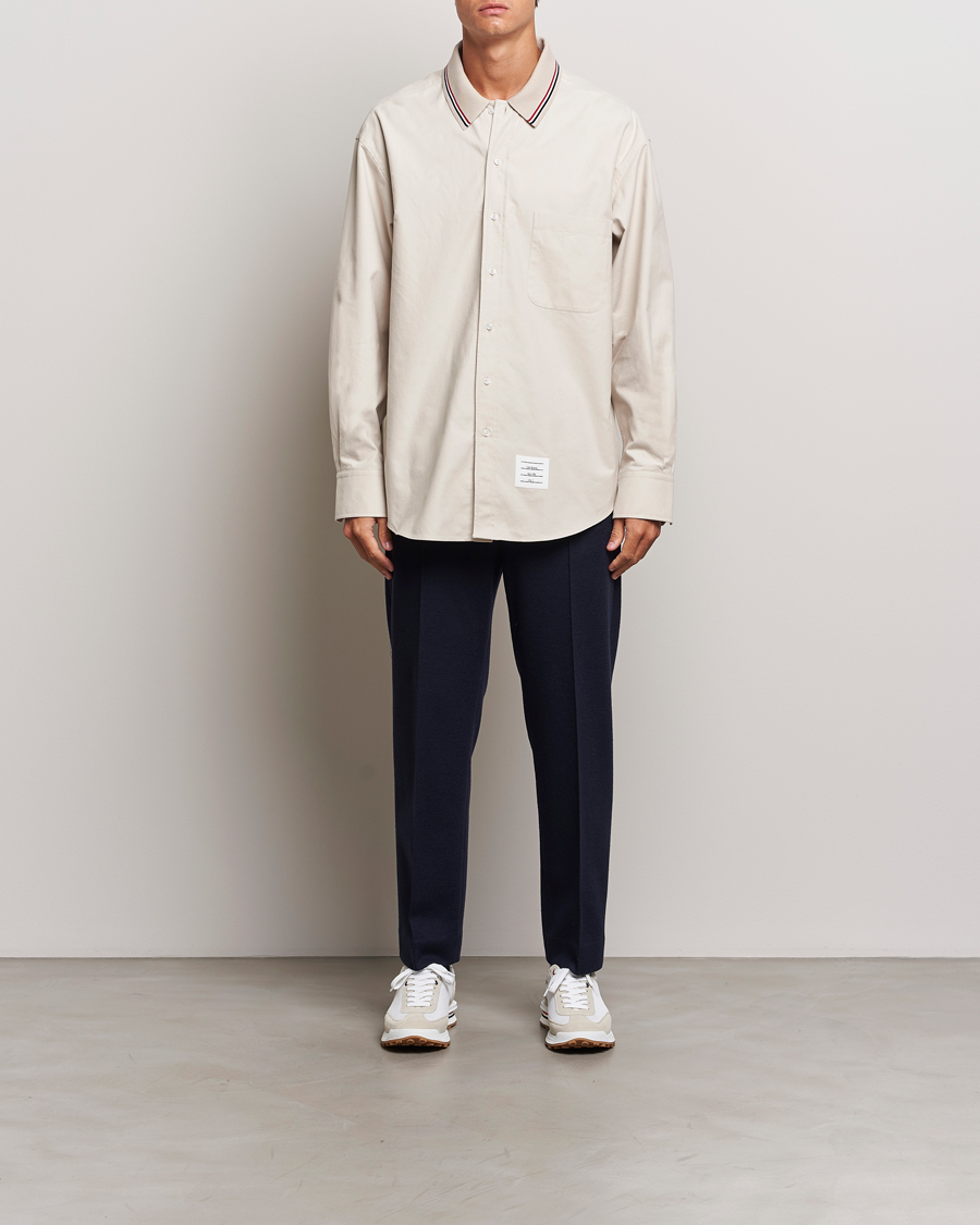 Homme | Chemises | Thom Browne | Knit Collar Flannel Overshirt Off White