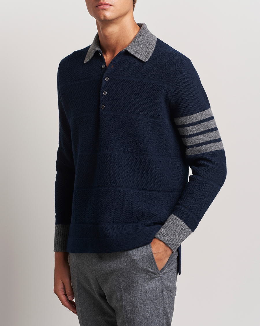Homme | Pulls Et Tricots | Thom Browne | Textured Wool Rugby Navy