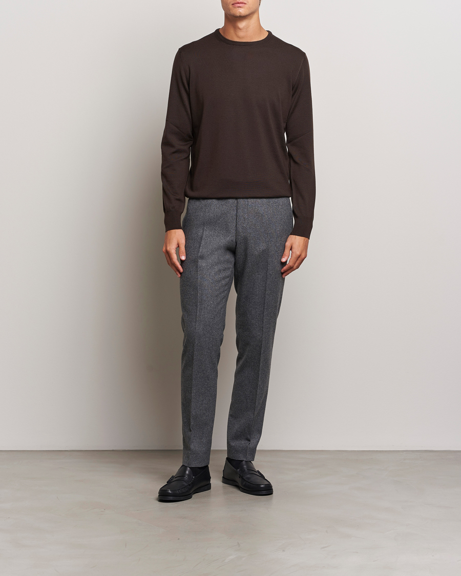 Homme | Pulls Et Tricots | Morgano | Extra Fine Merino Wool Crewneck Dark Brown