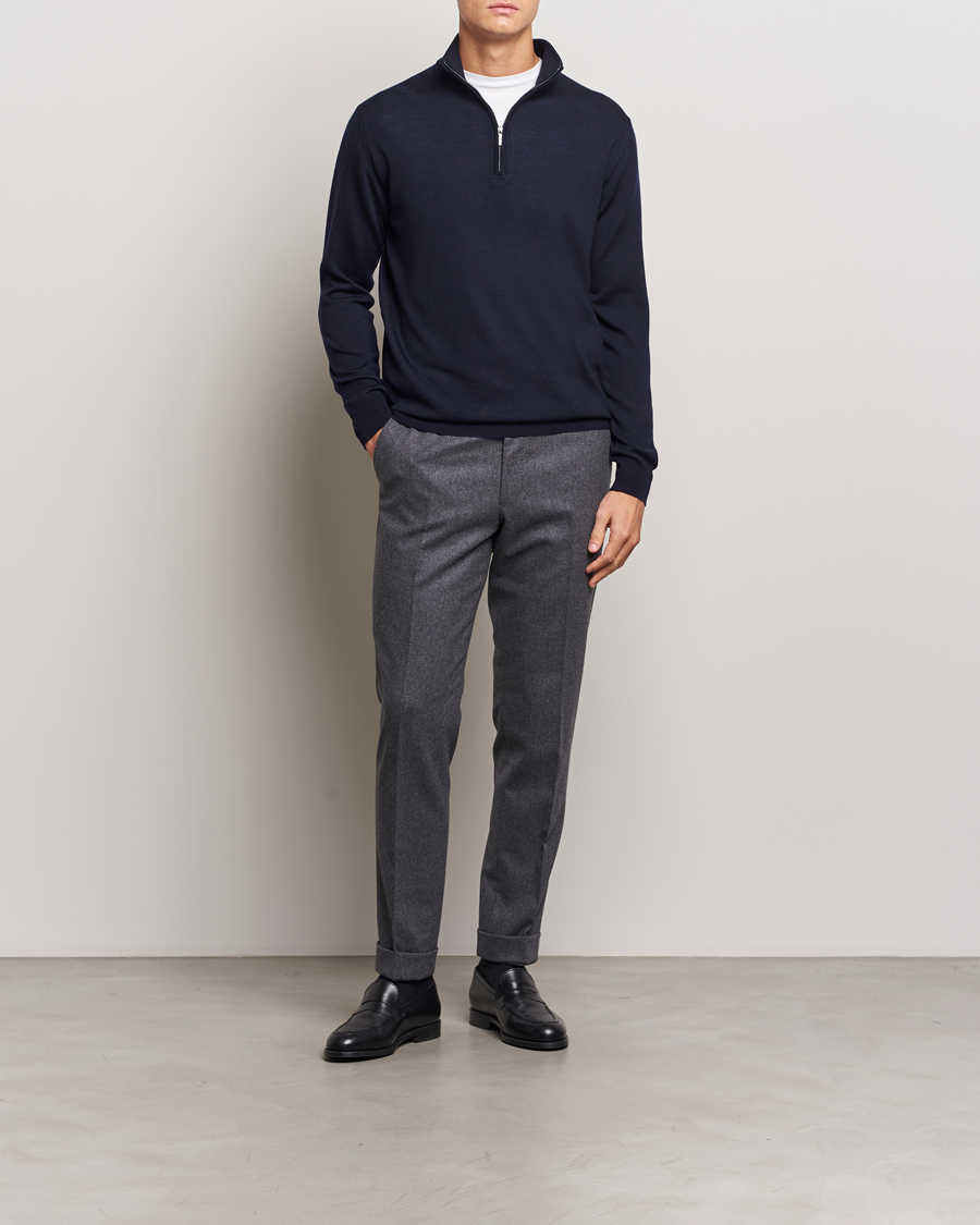 Homme | Pulls Et Tricots | Morgano | Extra Fine Merino Wool Half-Zip Navy