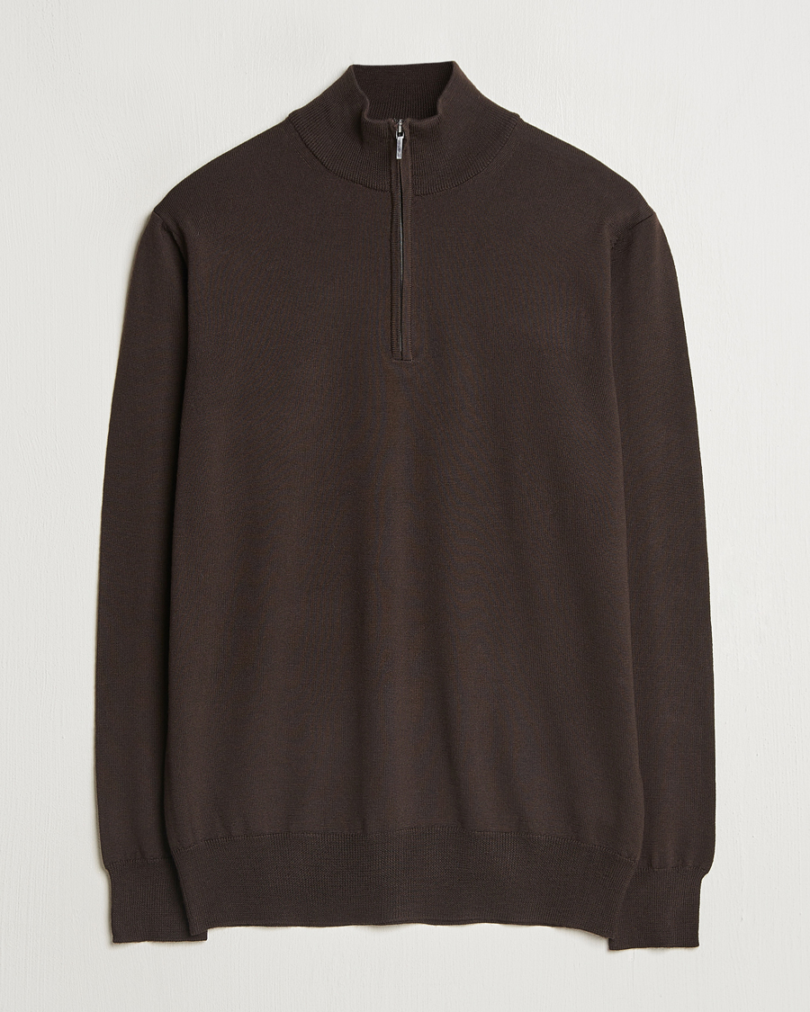 Homme | Pulls Et Tricots | Morgano | Extra Fine Merino Wool Half-Zip Dark Brown