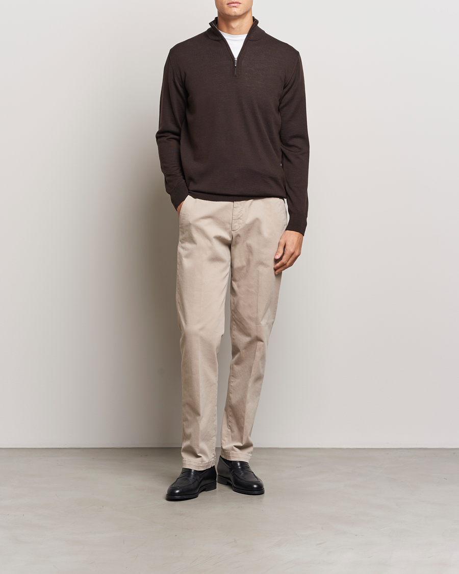 Homme | Pulls Et Tricots | Morgano | Extra Fine Merino Wool Half-Zip Dark Brown