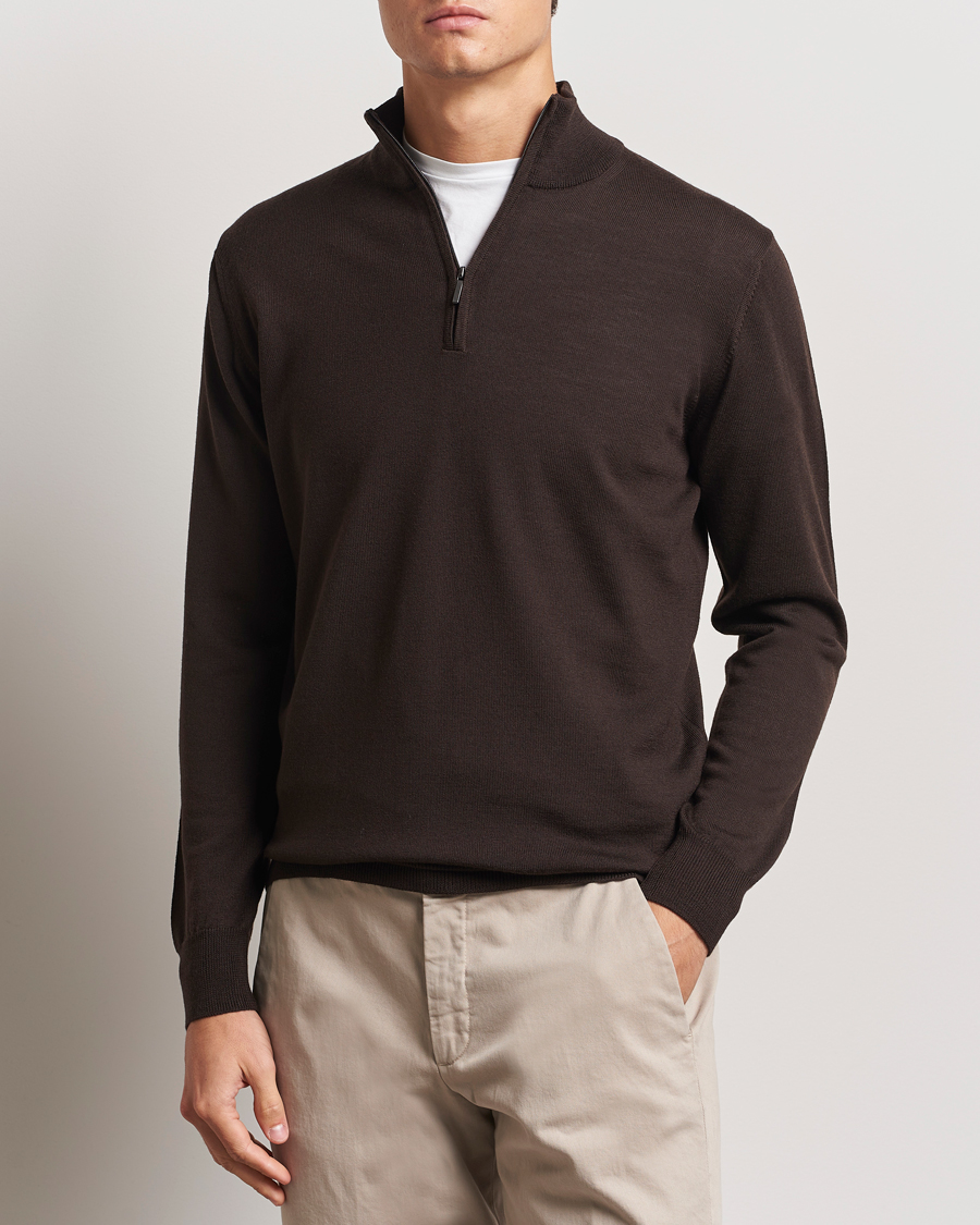 Homme | Pulls Et Tricots | Morgano | Extra Fine Merino Wool Half-Zip Dark Brown