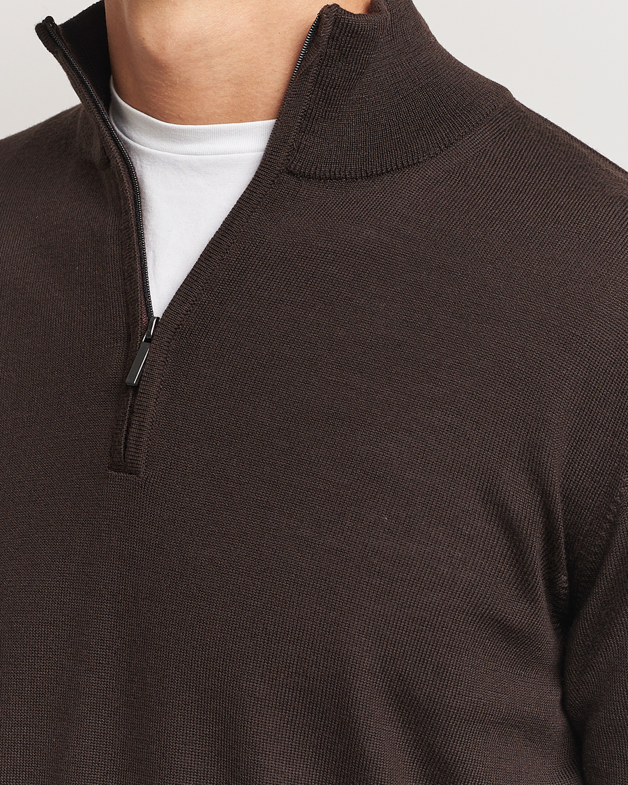 Homme | Pulls Et Tricots | Morgano | Extra Fine Merino Wool Half-Zip Dark Brown