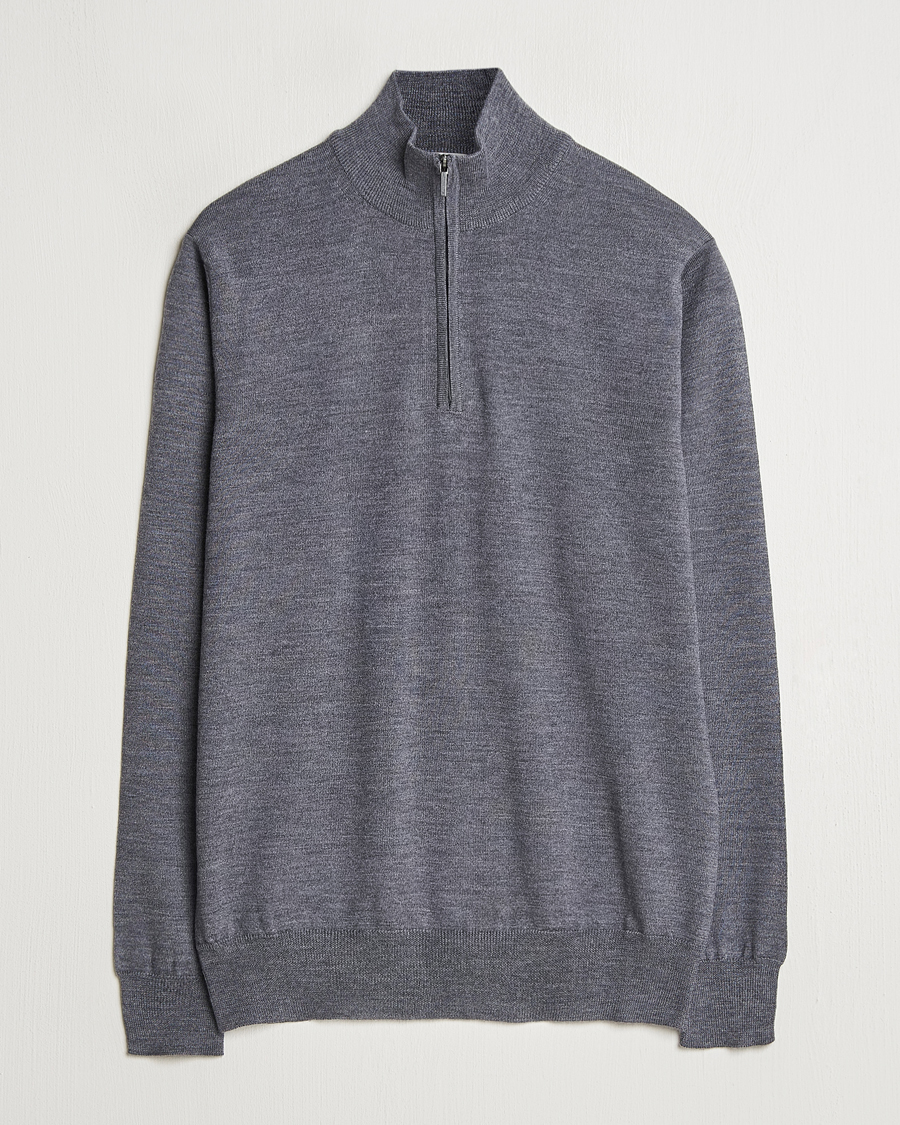 Homme | Pulls Et Tricots | Morgano | Extra Fine Merino Wool Half-Zip Mid Grey