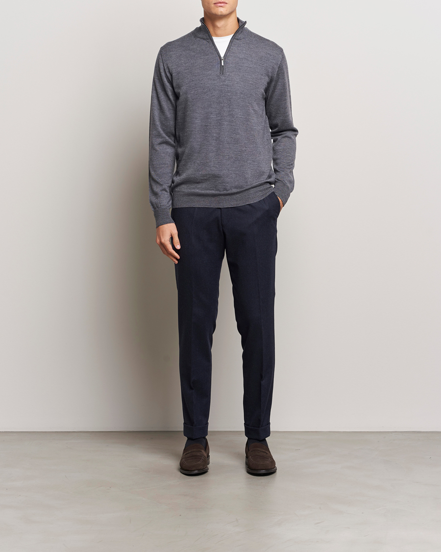 Homme | Pulls Et Tricots | Morgano | Extra Fine Merino Wool Half-Zip Mid Grey