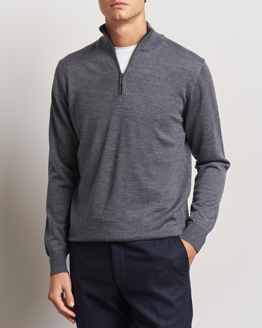 Homme | Pulls Et Tricots | Morgano | Extra Fine Merino Wool Half-Zip Mid Grey
