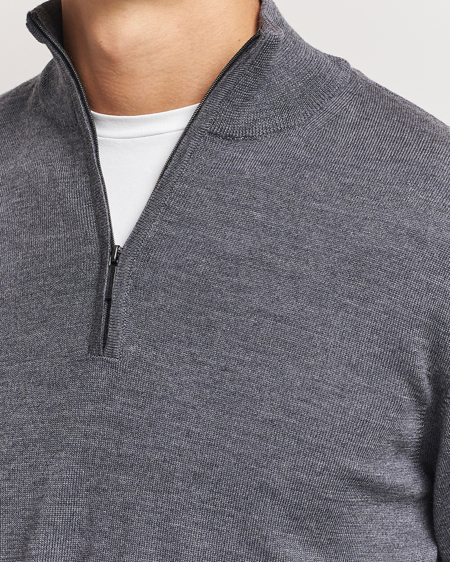 Homme | Pulls Et Tricots | Morgano | Extra Fine Merino Wool Half-Zip Mid Grey