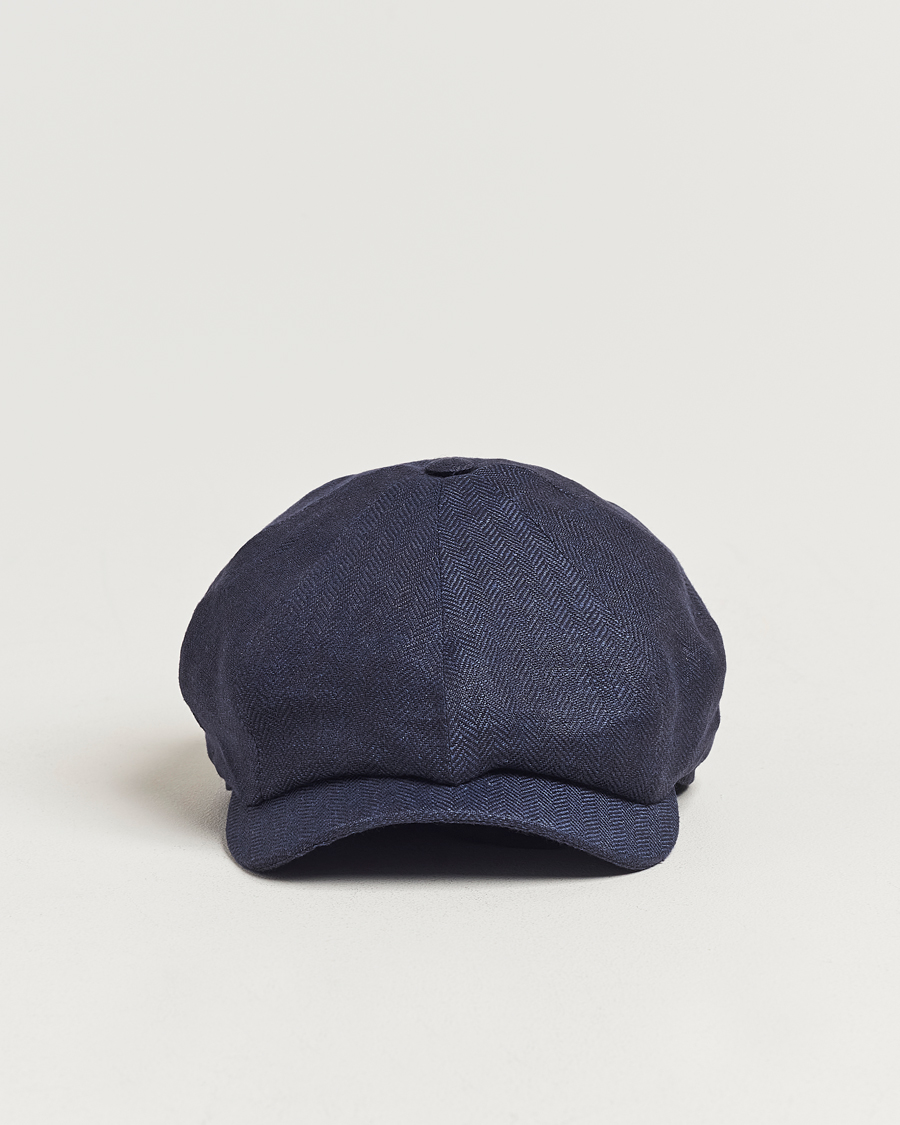Homme | Bobs Et Casquettes | Wigéns | Newsboy Classic Linen Herringbone Cap Navy