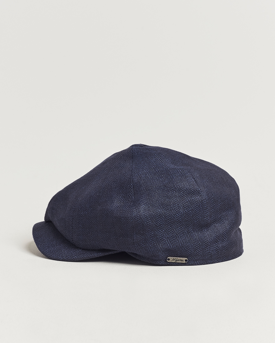 Homme | Bobs Et Casquettes | Wigéns | Newsboy Classic Linen Herringbone Cap Navy