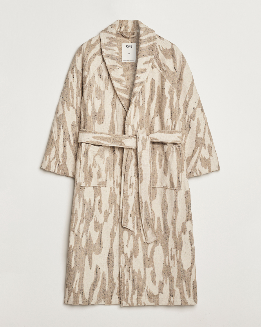 Homme | Peignoirs Et Pyjamas | OAS | Fern Linen Terry Statement Robe Beige/White