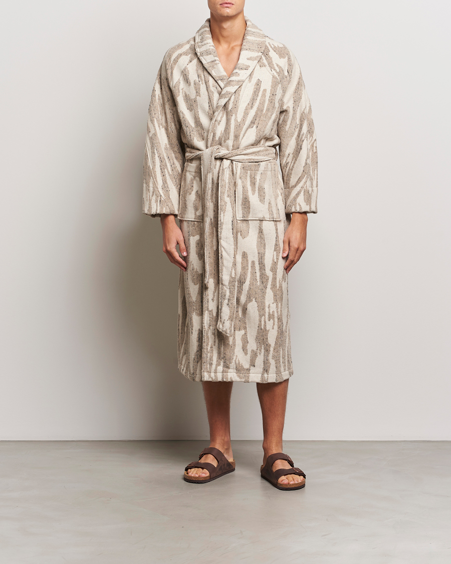 Homme | Peignoirs Et Pyjamas | OAS | Fern Linen Terry Statement Robe Beige/White
