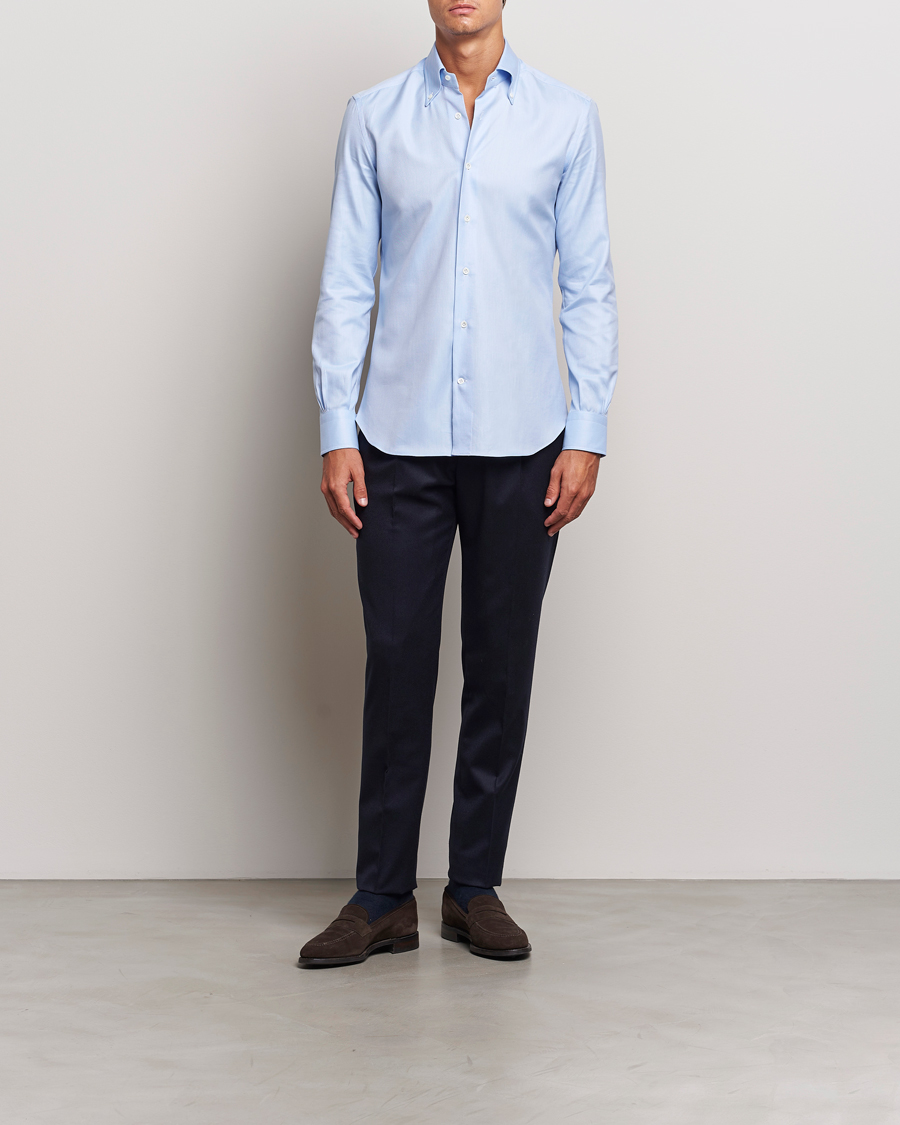 Homme | Chemises | Mazzarelli | Soft Twill Button Down Shirt Light Blue