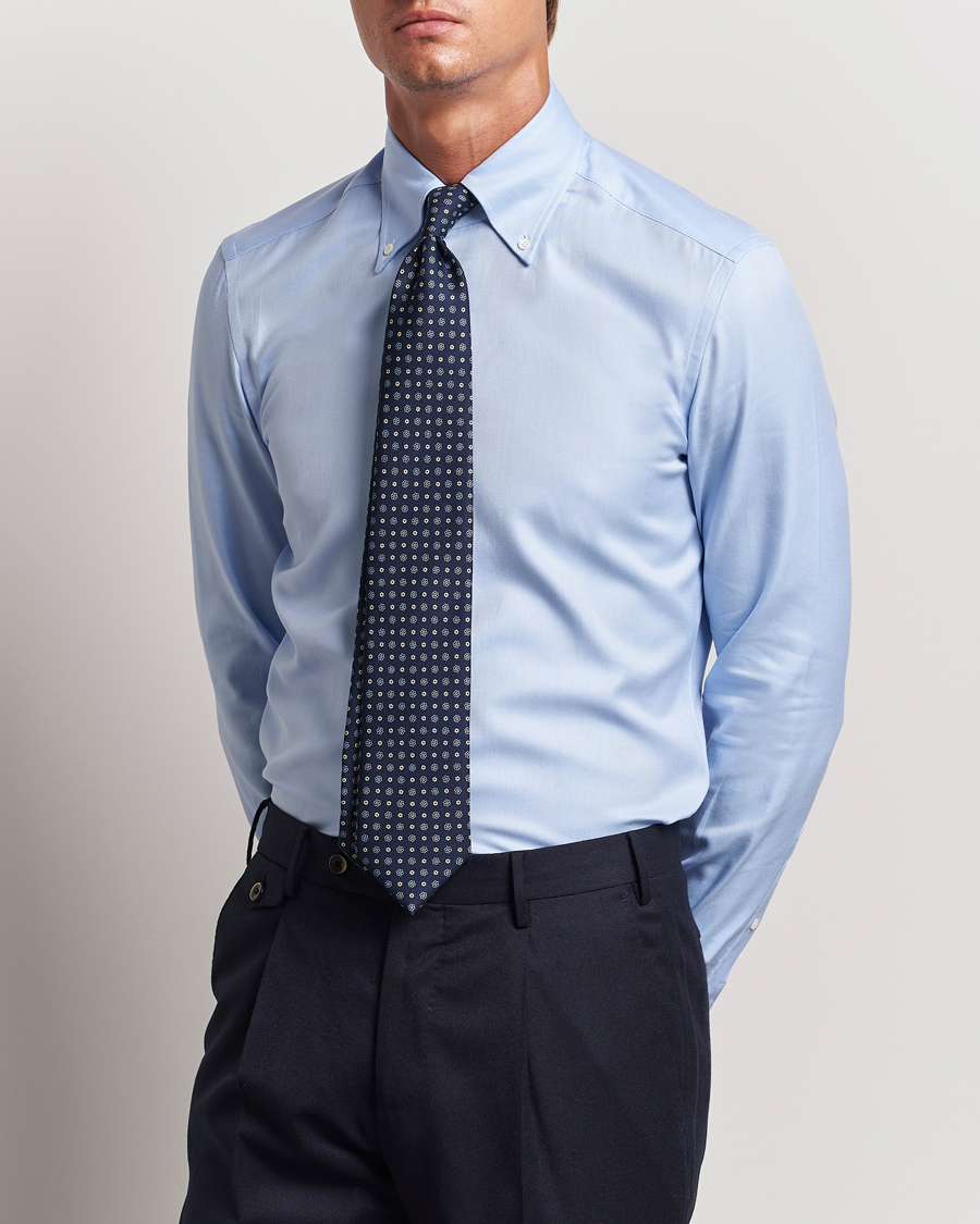 Homme | Chemises | Mazzarelli | Soft Twill Button Down Shirt Light Blue