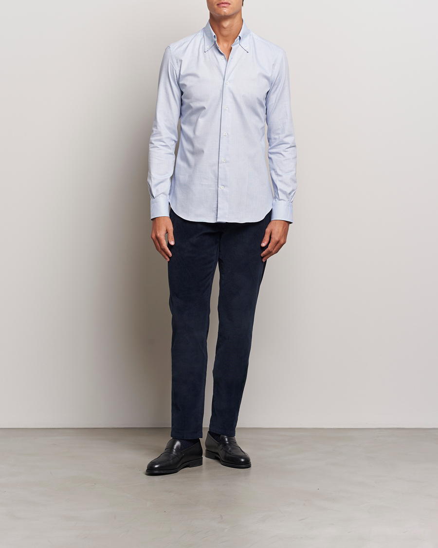 Homme | Chemises | Mazzarelli | Soft Cotton Button Down Shirt Light Blue