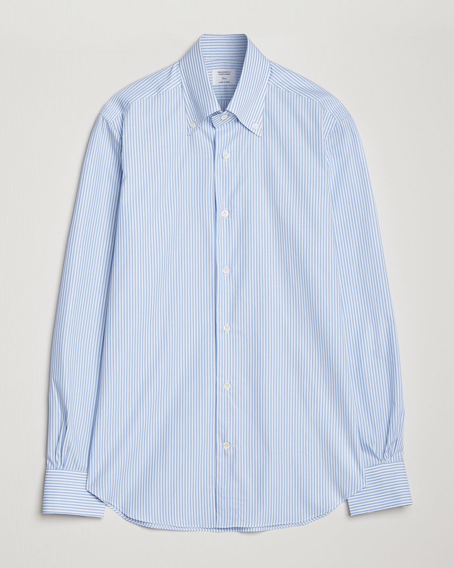 Homme | Chemises | Mazzarelli | Soft Cotton Striped Button Down Shirt Light Blue
