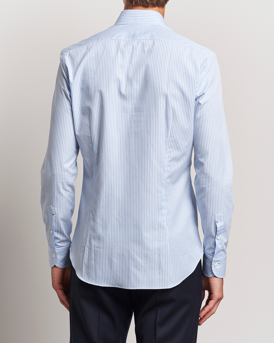 Homme | Chemises | Mazzarelli | Soft Cotton Striped Button Down Shirt Light Blue
