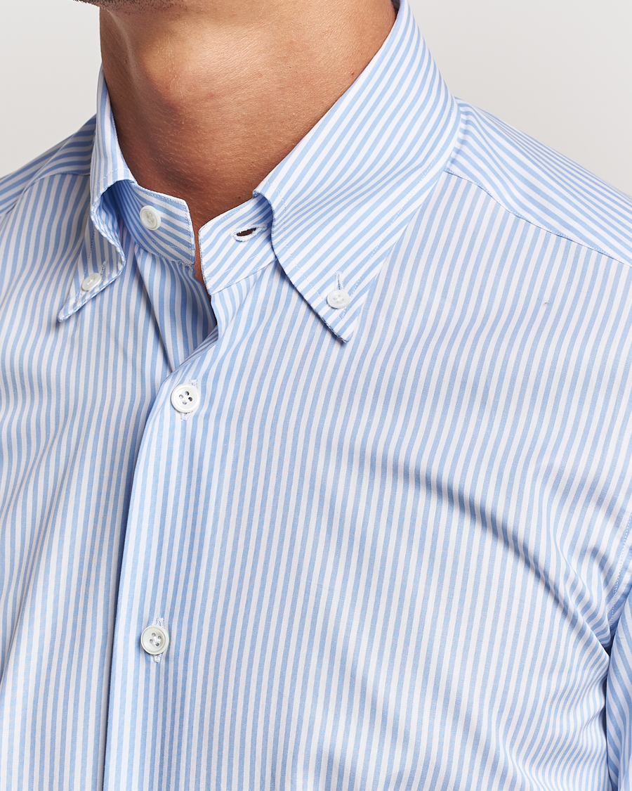 Homme | Chemises | Mazzarelli | Soft Cotton Striped Button Down Shirt Light Blue