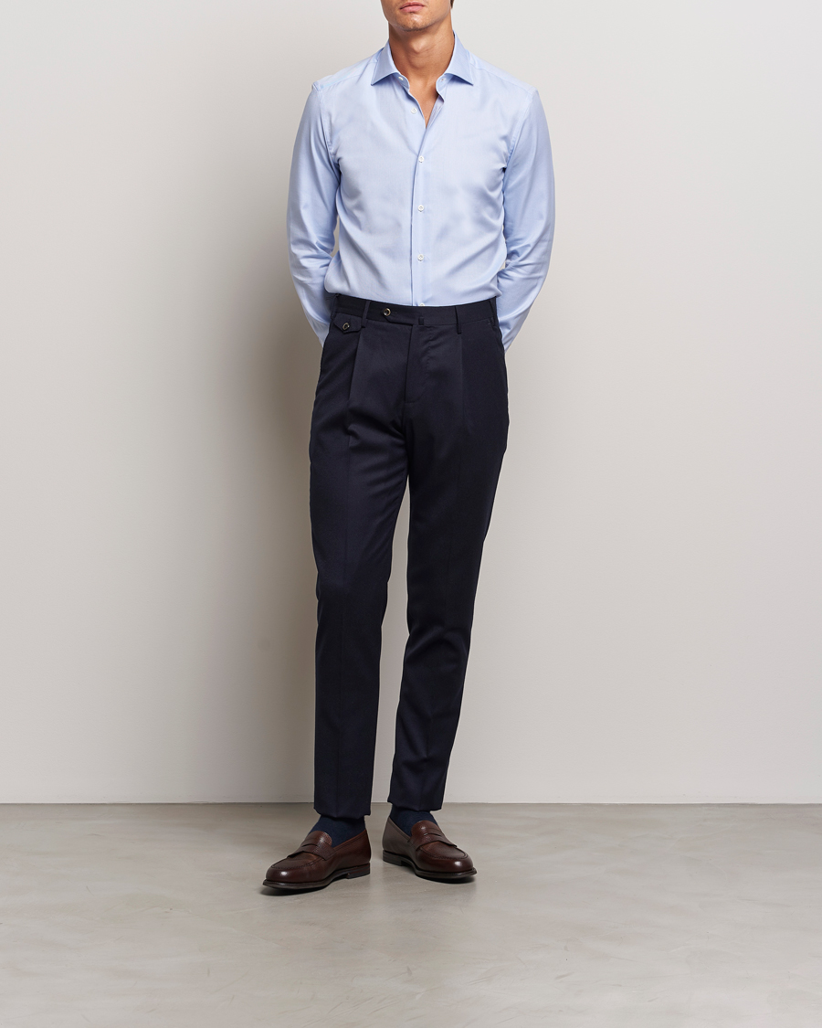 Homme | Chemises | Mazzarelli | Soft Oxford Cut Away Shirt Light Blue