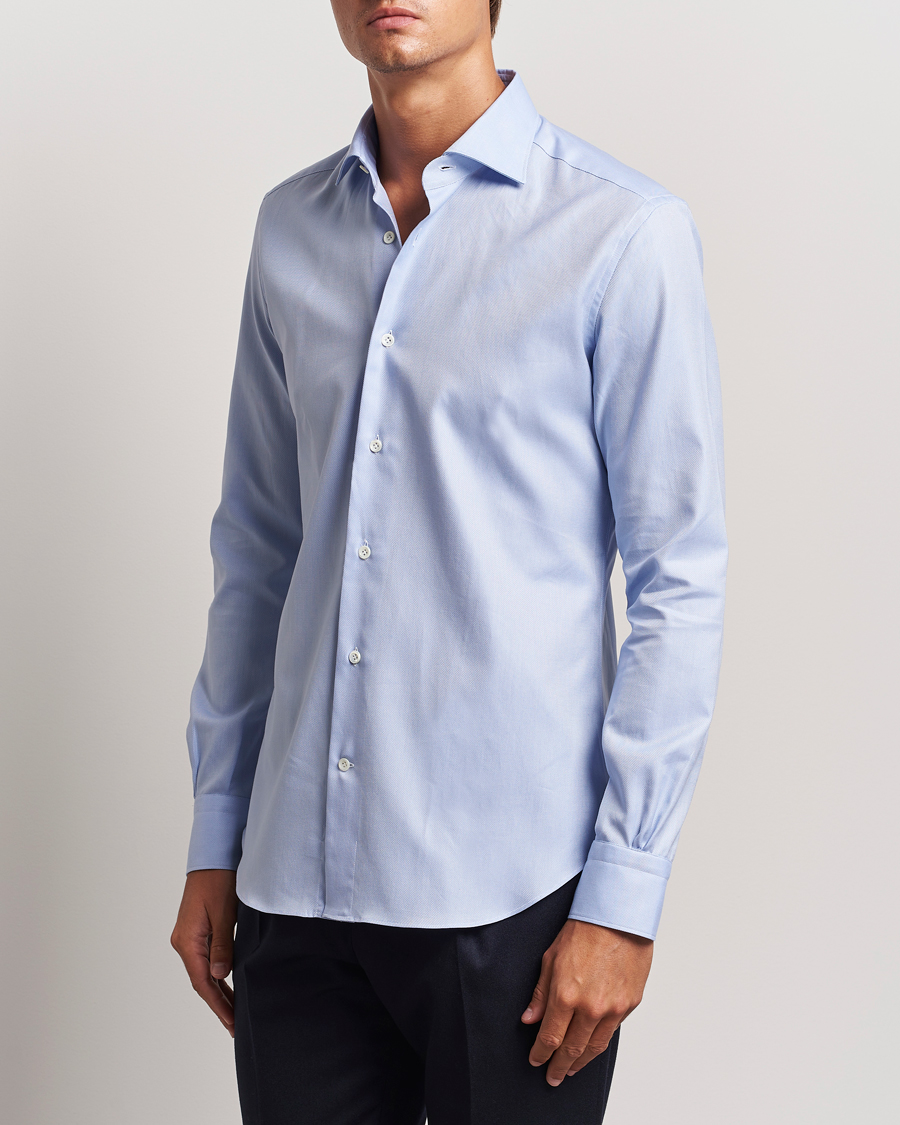 Homme | Chemises | Mazzarelli | Soft Oxford Cut Away Shirt Light Blue