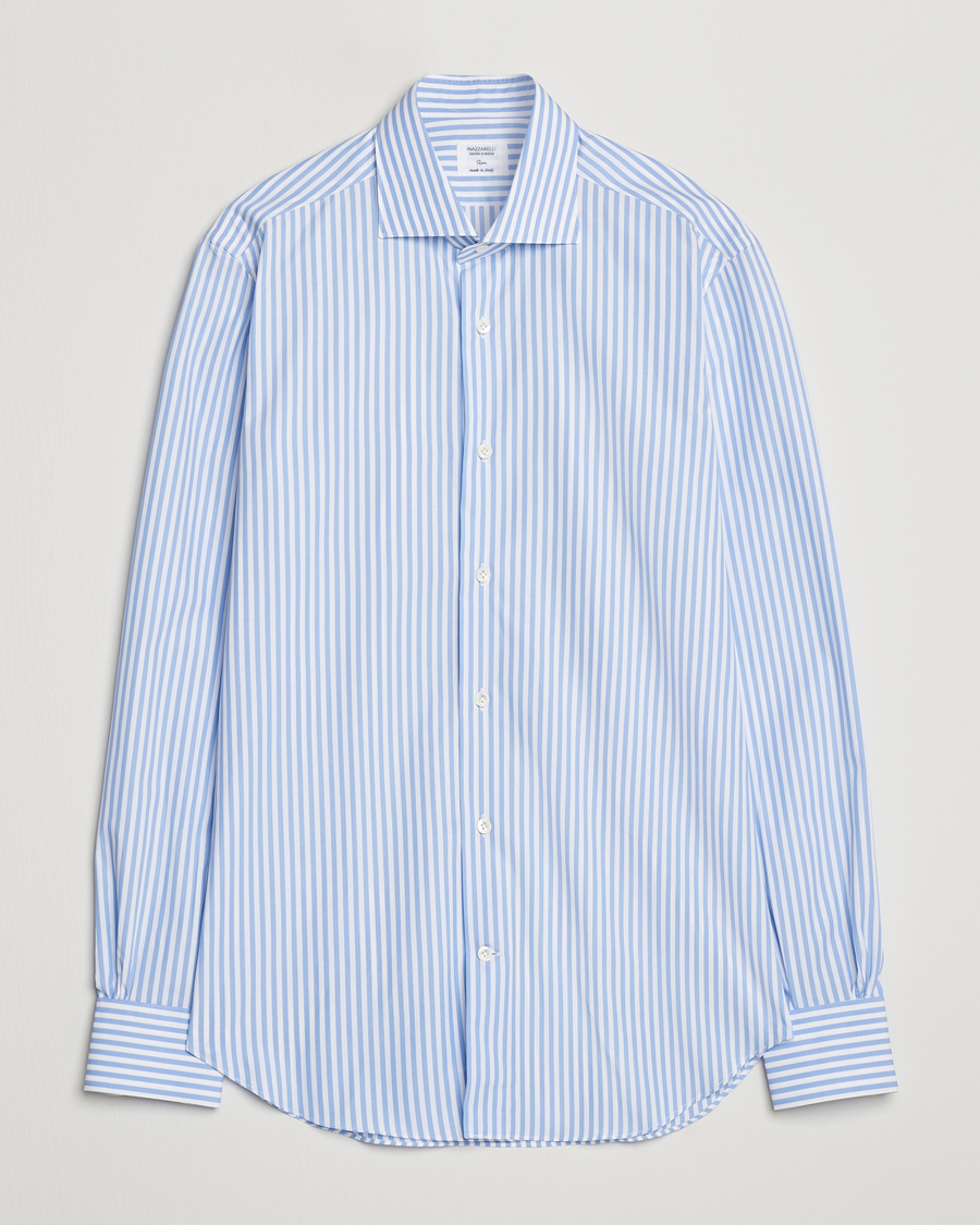 Homme | Chemises | Mazzarelli | Soft Cotton Striped Cut Away Shirt Light Blue