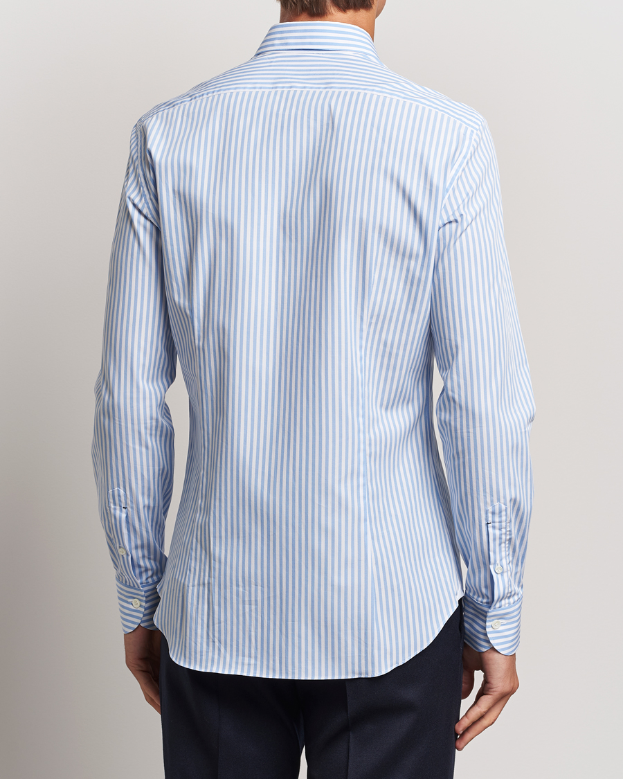 Homme | Chemises | Mazzarelli | Soft Cotton Striped Cut Away Shirt Light Blue