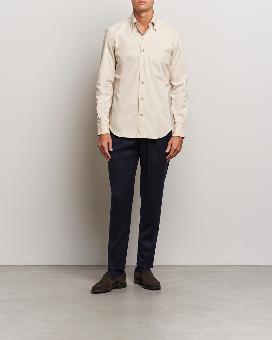 Homme | Chemises | Mazzarelli | Soft Garment Dyed Button Down Shirt Beige