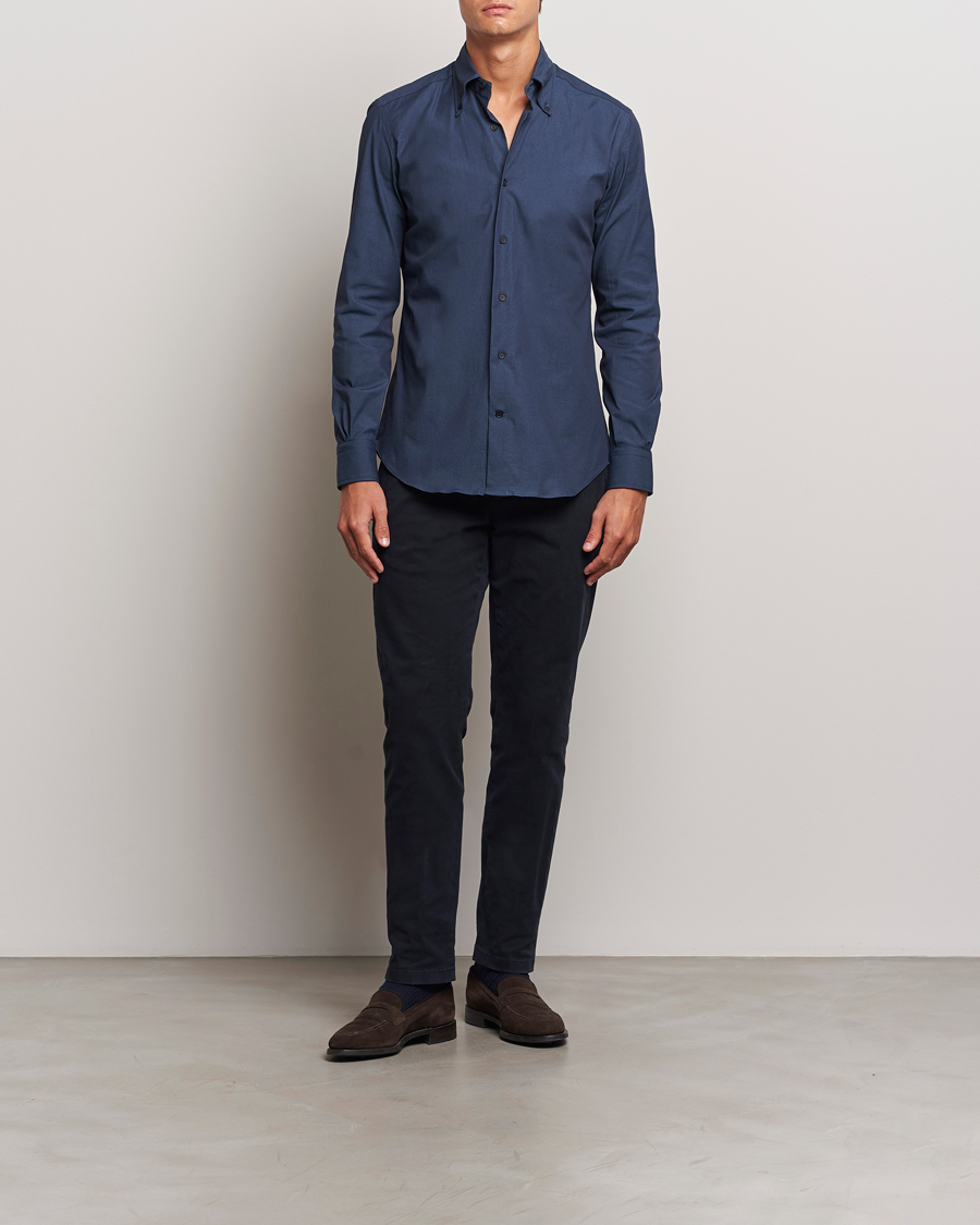 Homme | Chemises | Mazzarelli | Soft Garment Dyed Button Down Shirt Navy