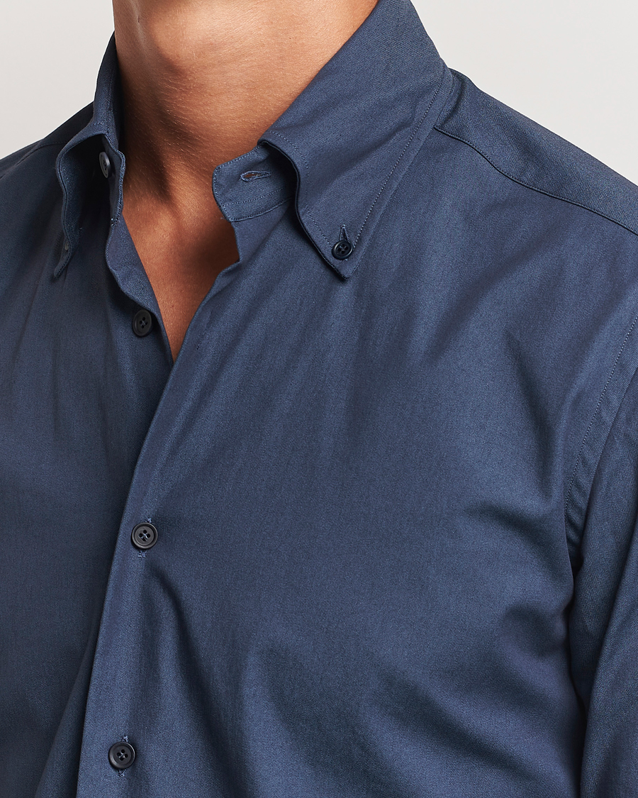 Homme | Chemises | Mazzarelli | Soft Garment Dyed Button Down Shirt Navy