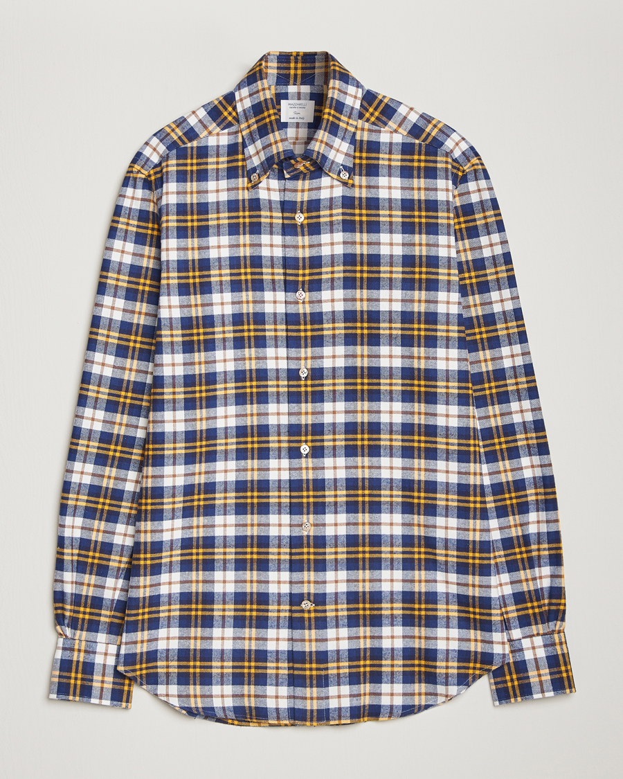 Homme | Chemises | Mazzarelli | Soft Flannel Check Button Down Shirt Blue/White