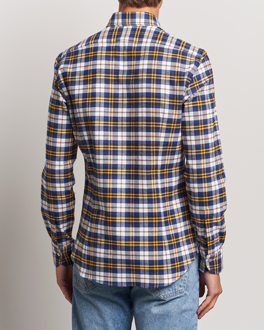 Homme | Chemises | Mazzarelli | Soft Flannel Check Button Down Shirt Blue/White