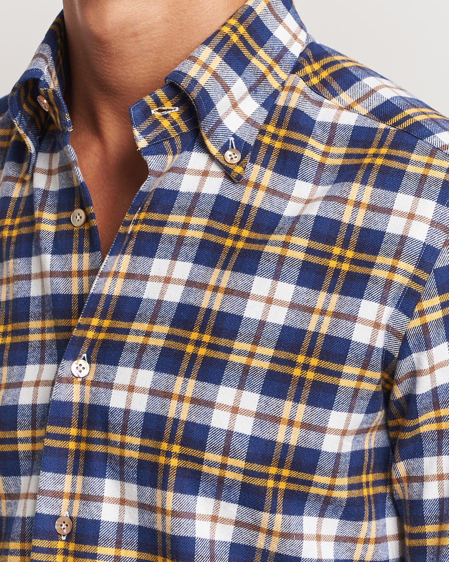 Homme | Chemises | Mazzarelli | Soft Flannel Check Button Down Shirt Blue/White