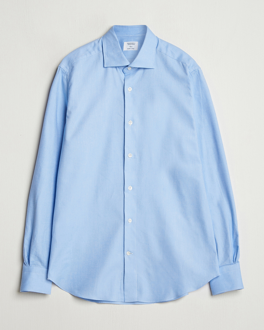 Homme | Chemises | Mazzarelli | Soft Flannel Cut Away Shirt Light Blue
