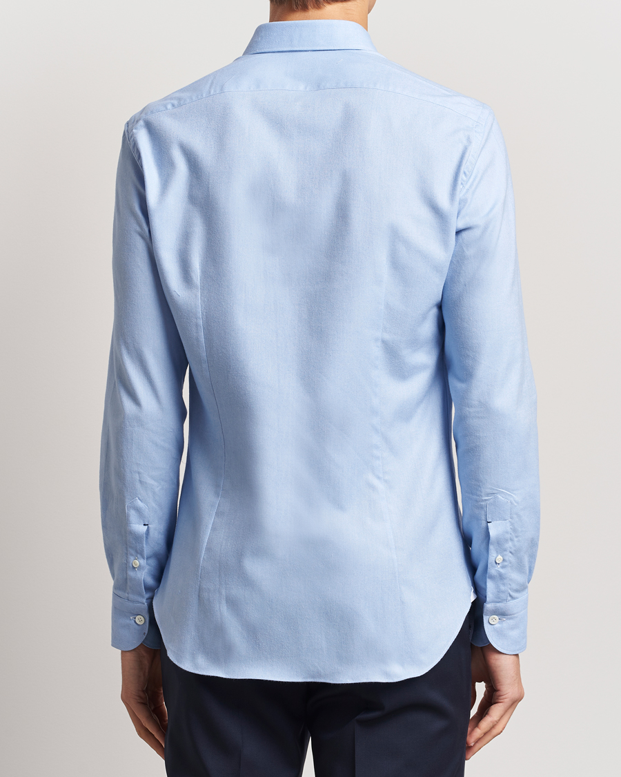 Homme | Chemises | Mazzarelli | Soft Flannel Cut Away Shirt Light Blue