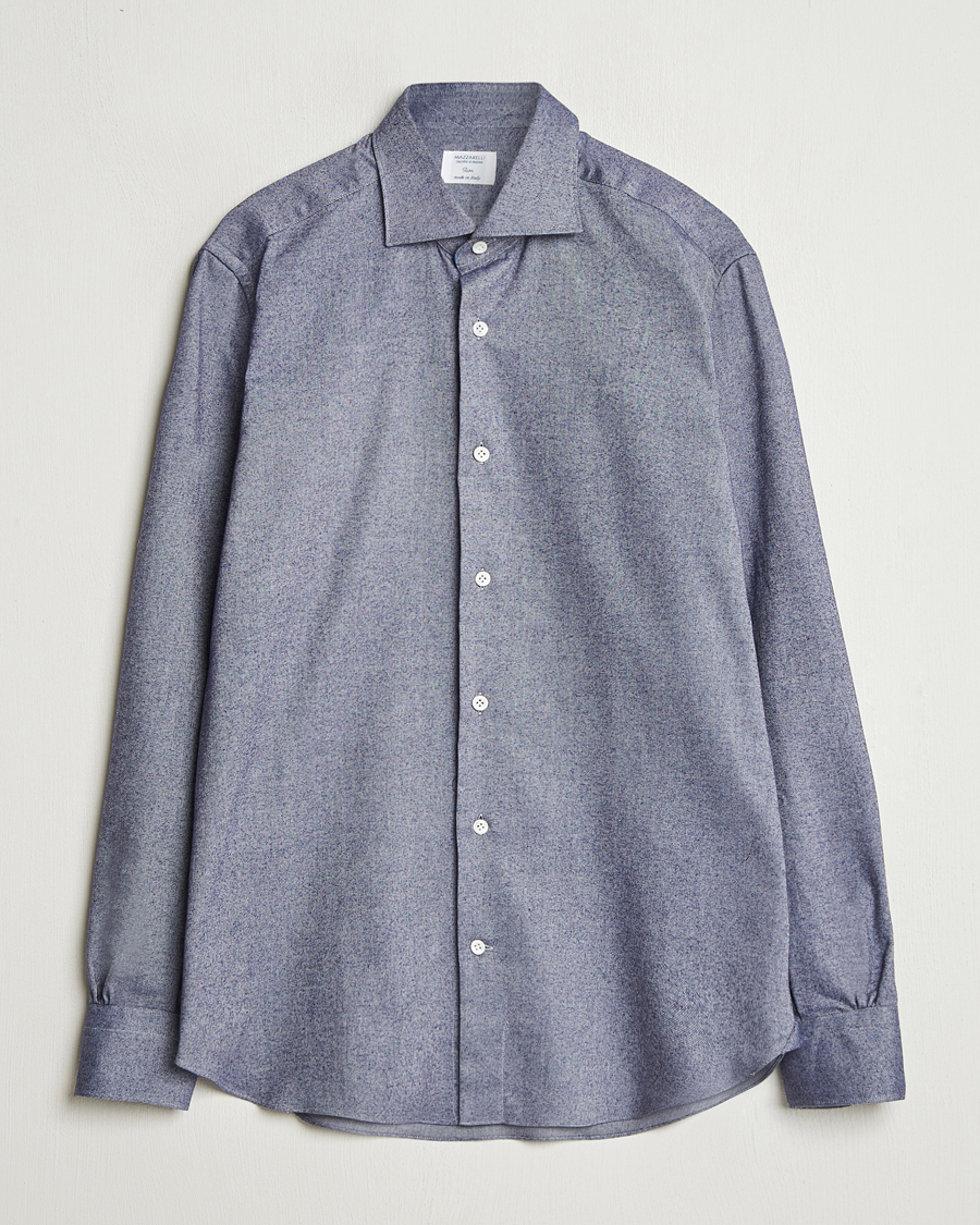 Homme | Chemises | Mazzarelli | Soft Flannel Cut Away Shirt Dark Blue