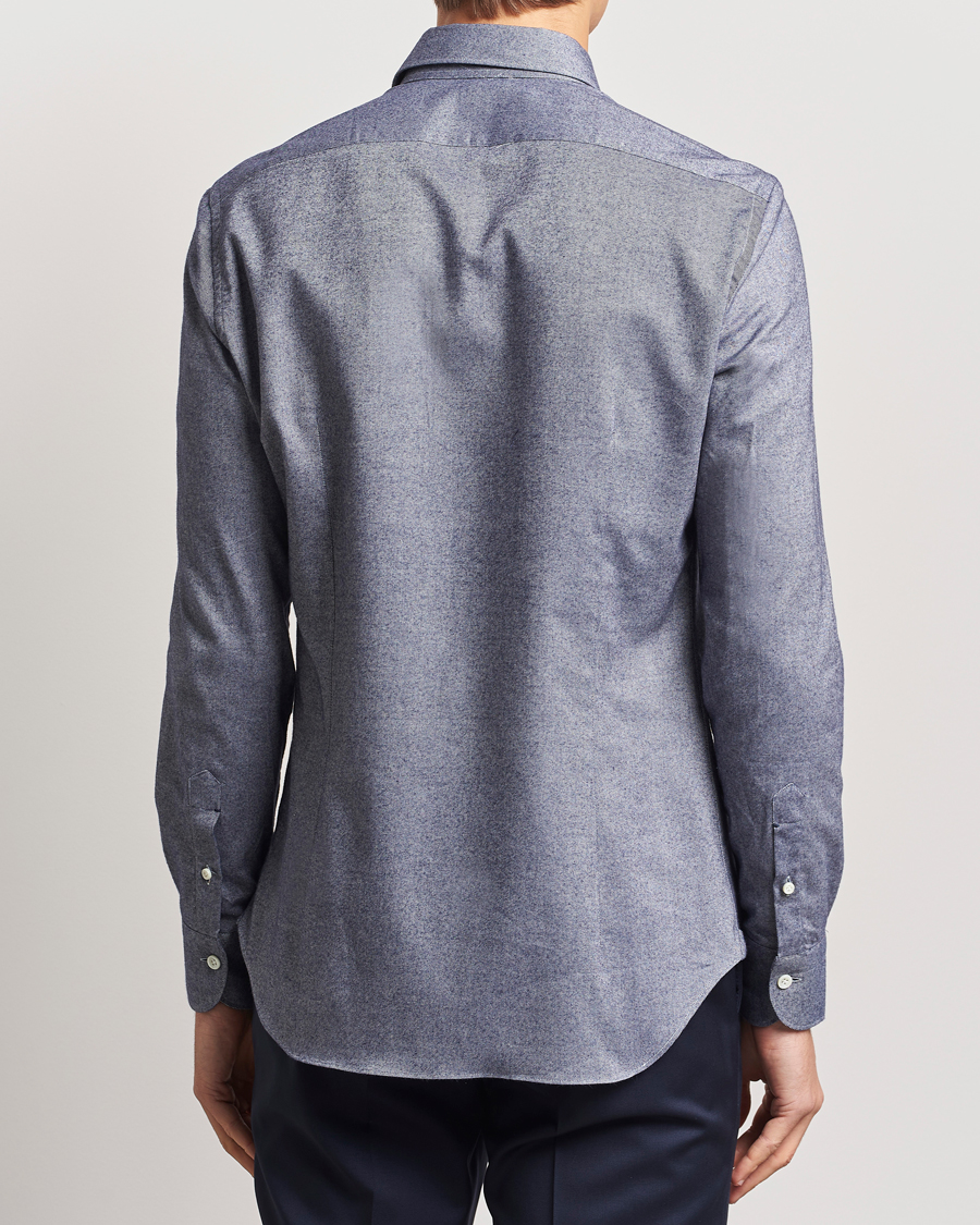 Homme | Chemises | Mazzarelli | Soft Flannel Cut Away Shirt Dark Blue