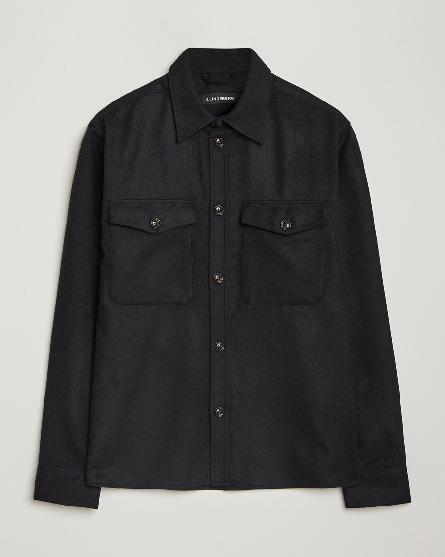 Homme | Chemises | J.Lindeberg | Flat Wool Overshirt Black