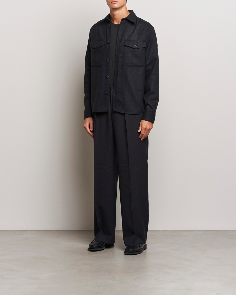 Homme | Chemises | J.Lindeberg | Flat Wool Overshirt Black