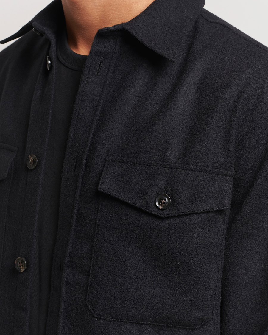 Homme | Chemises | J.Lindeberg | Flat Wool Overshirt Black