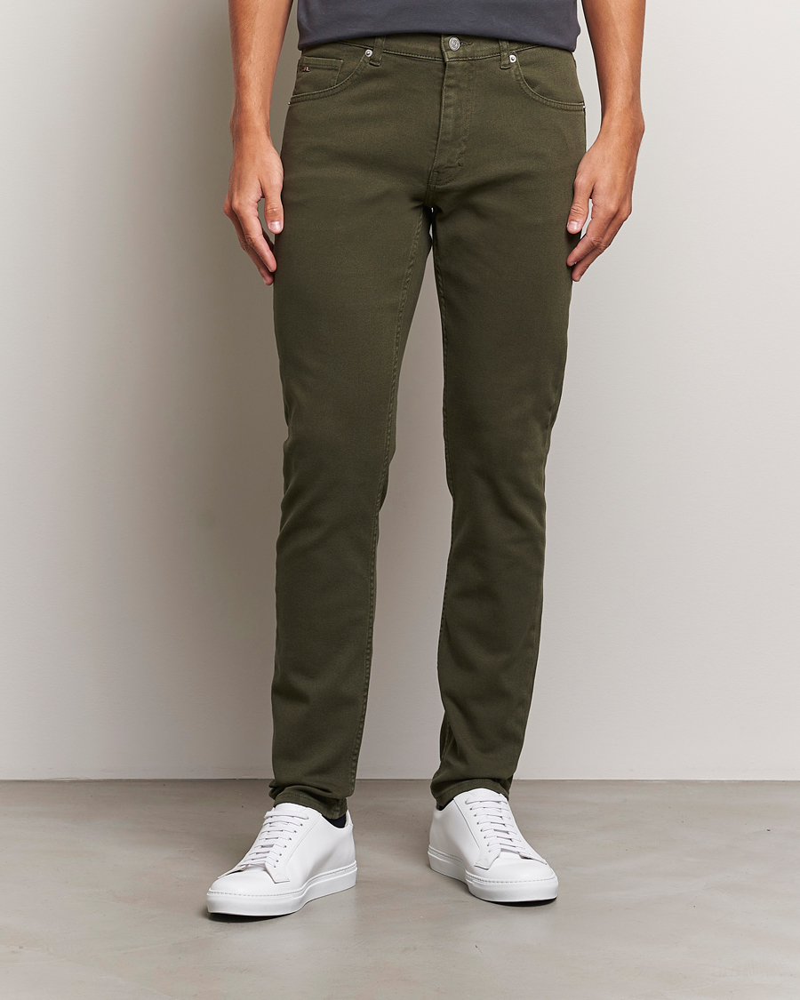 Homme | Pantalons | J.Lindeberg | Jay Solid Twill Stretch Jeans Forest Green