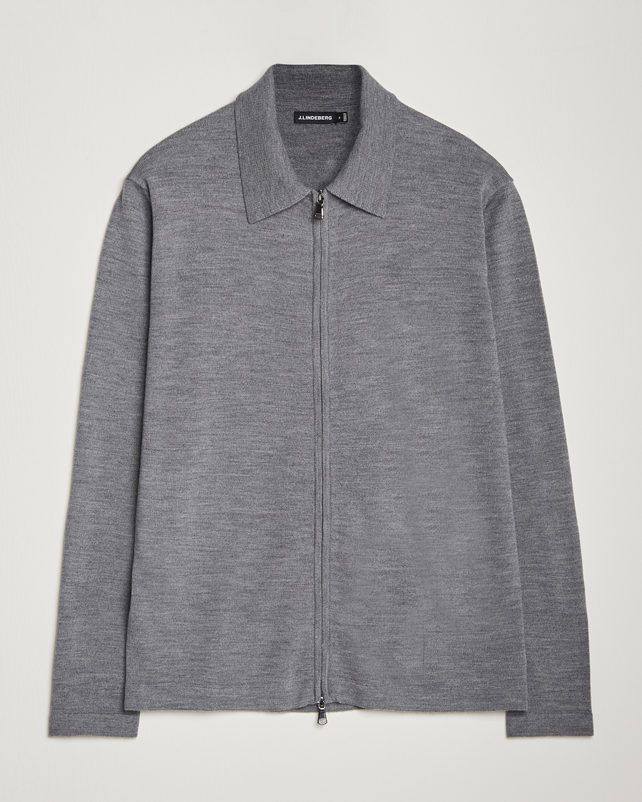 Homme | Pulls Et Tricots | J.Lindeberg | Kaleb Merino Zip Cardigan Mid Grey Melange