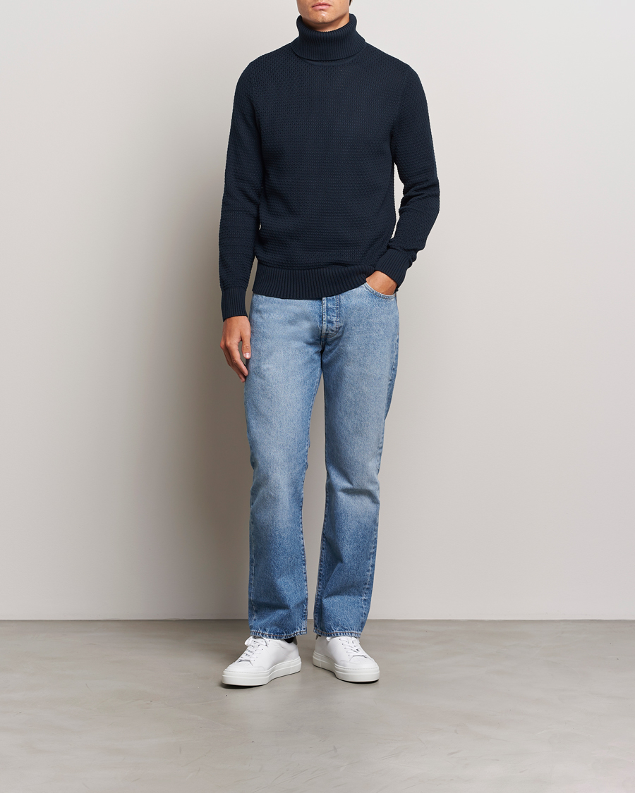 Homme | Pulls Et Tricots | J.Lindeberg | Olivero Structure Cotton Turtleneck Navy
