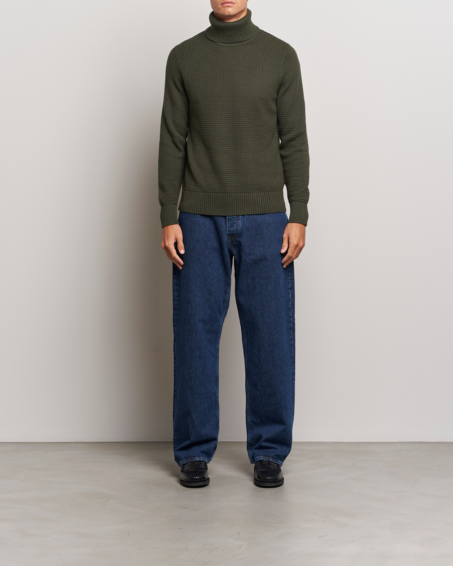 Homme | Pulls Et Tricots | J.Lindeberg | Olivero Structure Cotton Turtleneck Forest Green