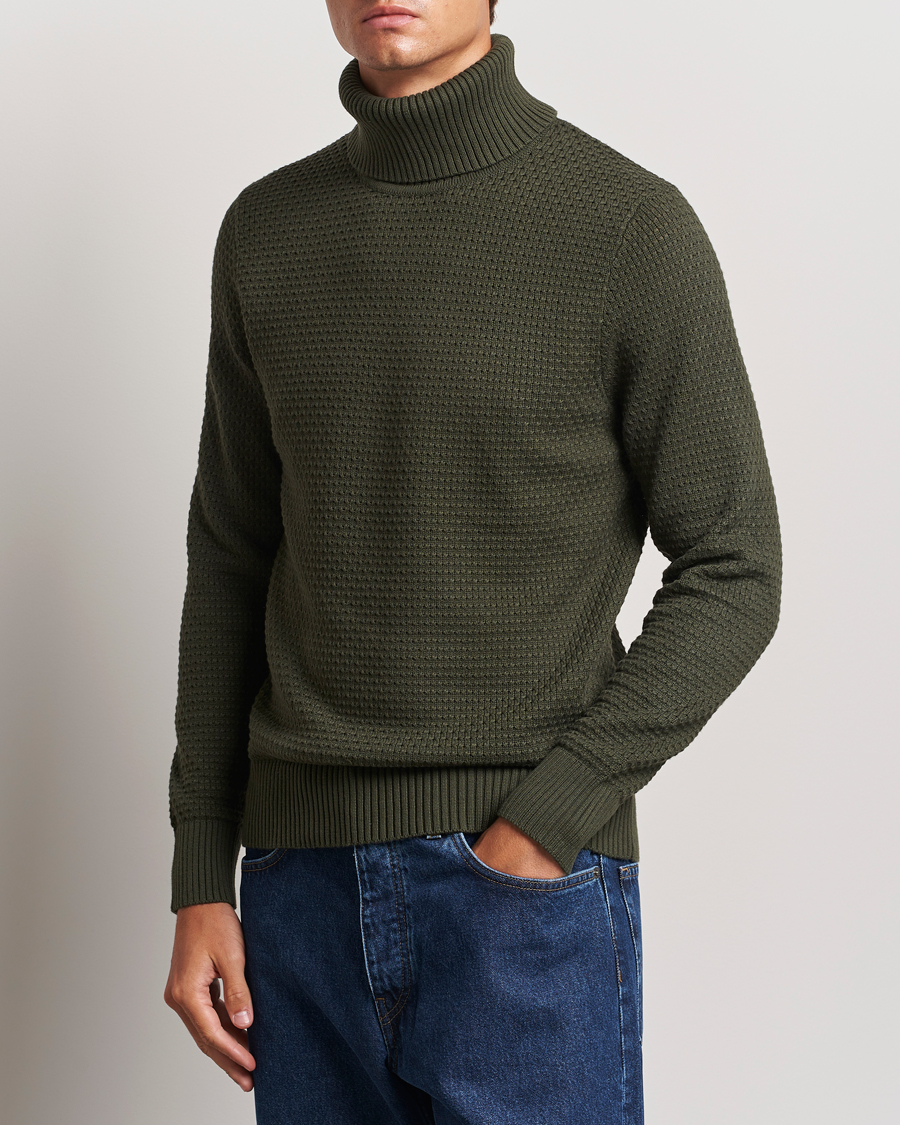 Homme | Pulls Et Tricots | J.Lindeberg | Olivero Structure Cotton Turtleneck Forest Green