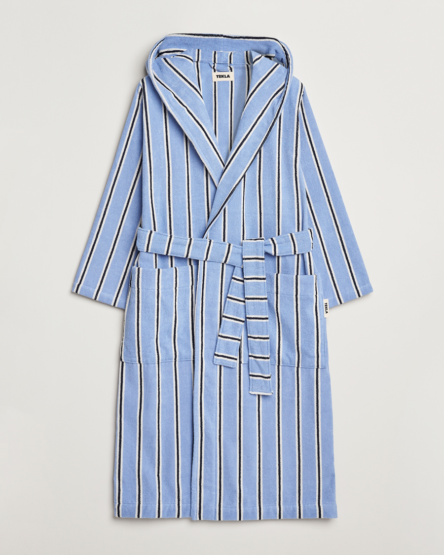 Homme | Peignoirs Et Pyjamas | Tekla | Organic Terry Hooded Bathrobe Basset Stripes